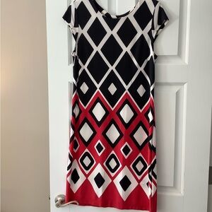 R&K Black and Red Diamond Pattern Midi Dress
